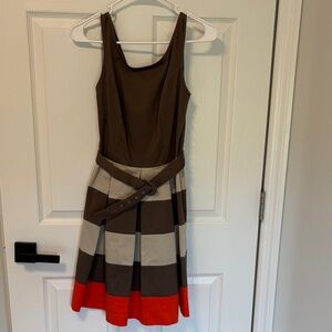 Banana Republic Brown and Red Colorblock Midi Dress